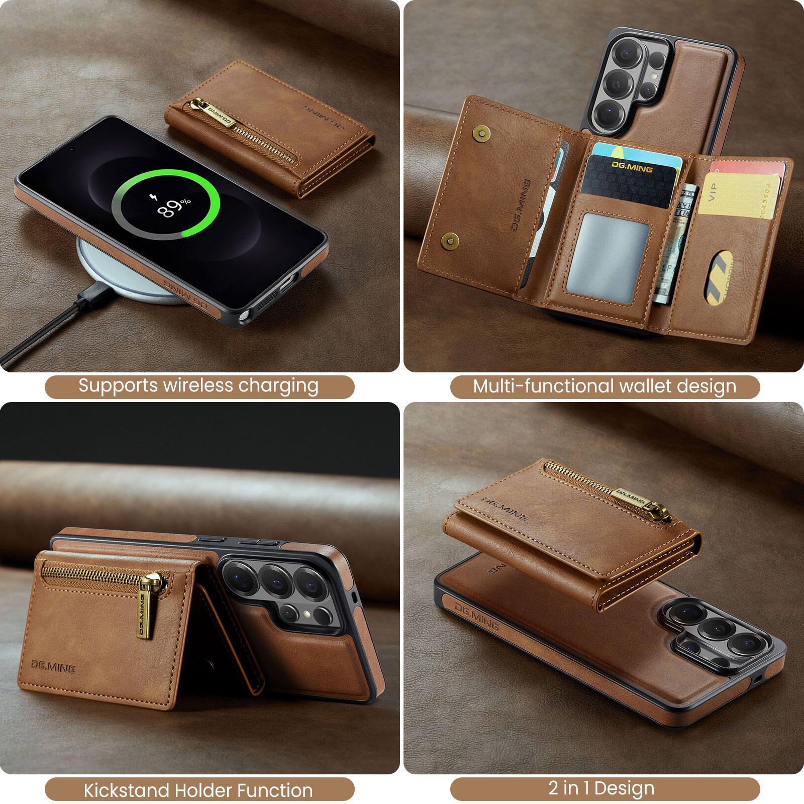 - Supports wireless charging
- Multi-functional wallet design
- Kickstand Holder Function
- 2 in 1 Design