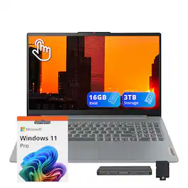 Lenovo - IdeaPad Slim 3 15.6" FHD Touchscreen Laptop,AMD Ryzen 7 5825U,16GB RAM,2TB SSD+1TB Dock Station,Win 11 Pro - Gray