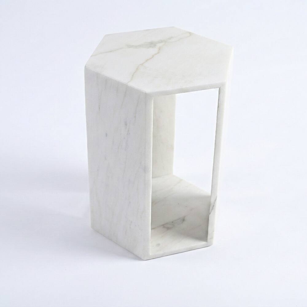Alt View 4. Loheer - Loheer White Marble Side Table Hexagon Accent Table Stone Pedestal Table Matte Minimalist Drink Table for Living Room - White.
