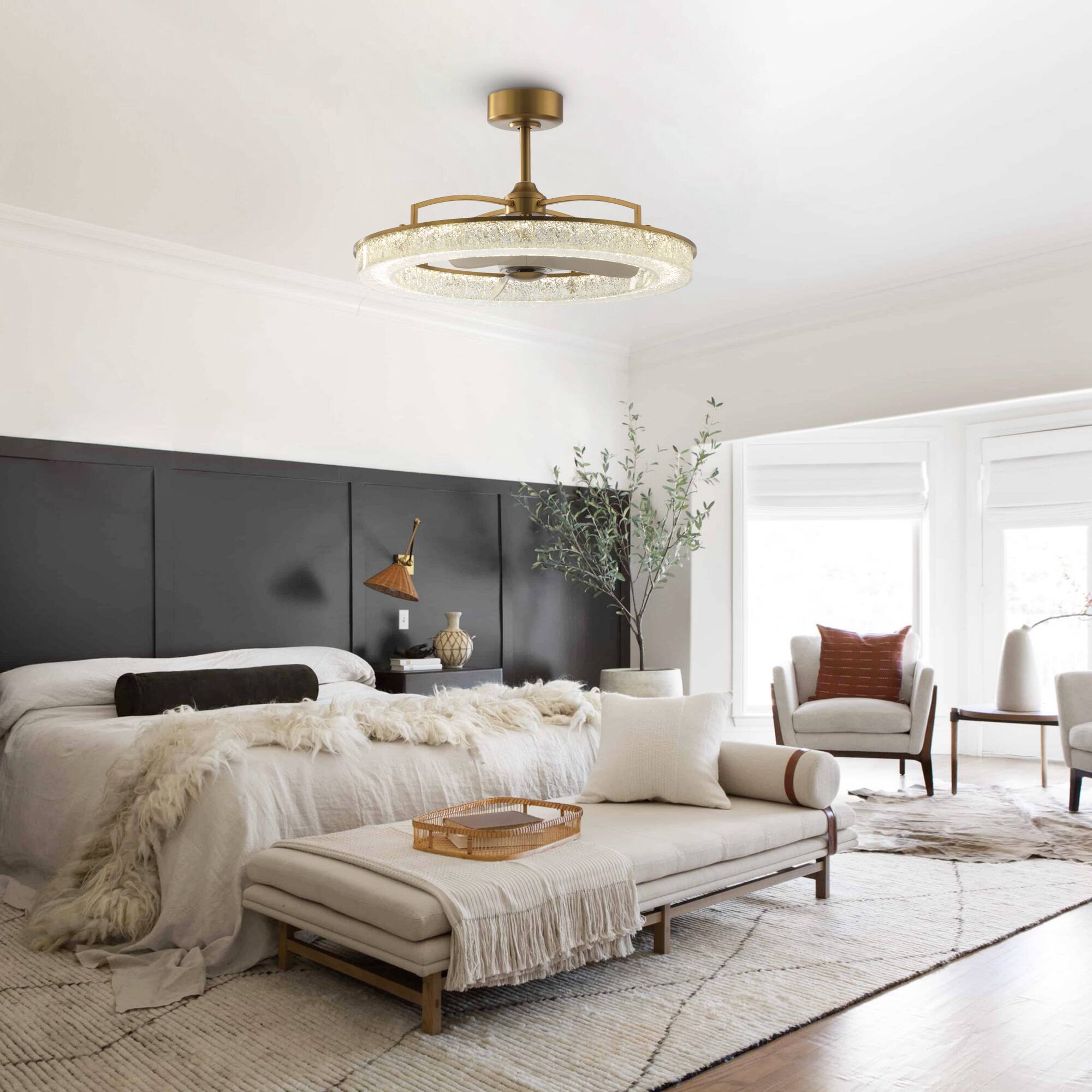 Angle. Perimost - 33" Modern Gold Resin Shade Ceiling Fan Chandelier with Remote and DC Reversible Motor - Gold.