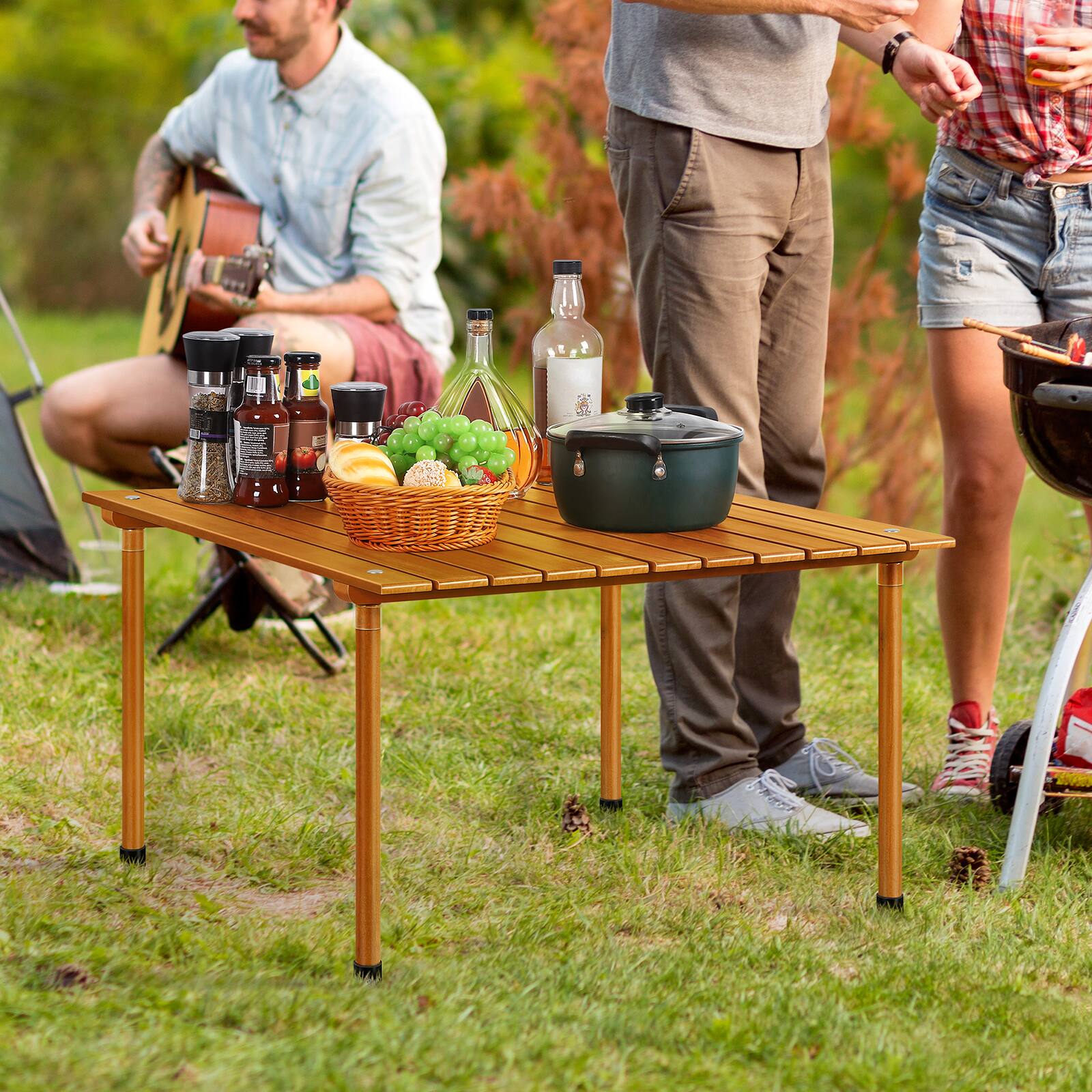 Alt View 2. Oumilen - Wooden Roll-Up Camping Table, Portable Folding Picnic Table - Brown.