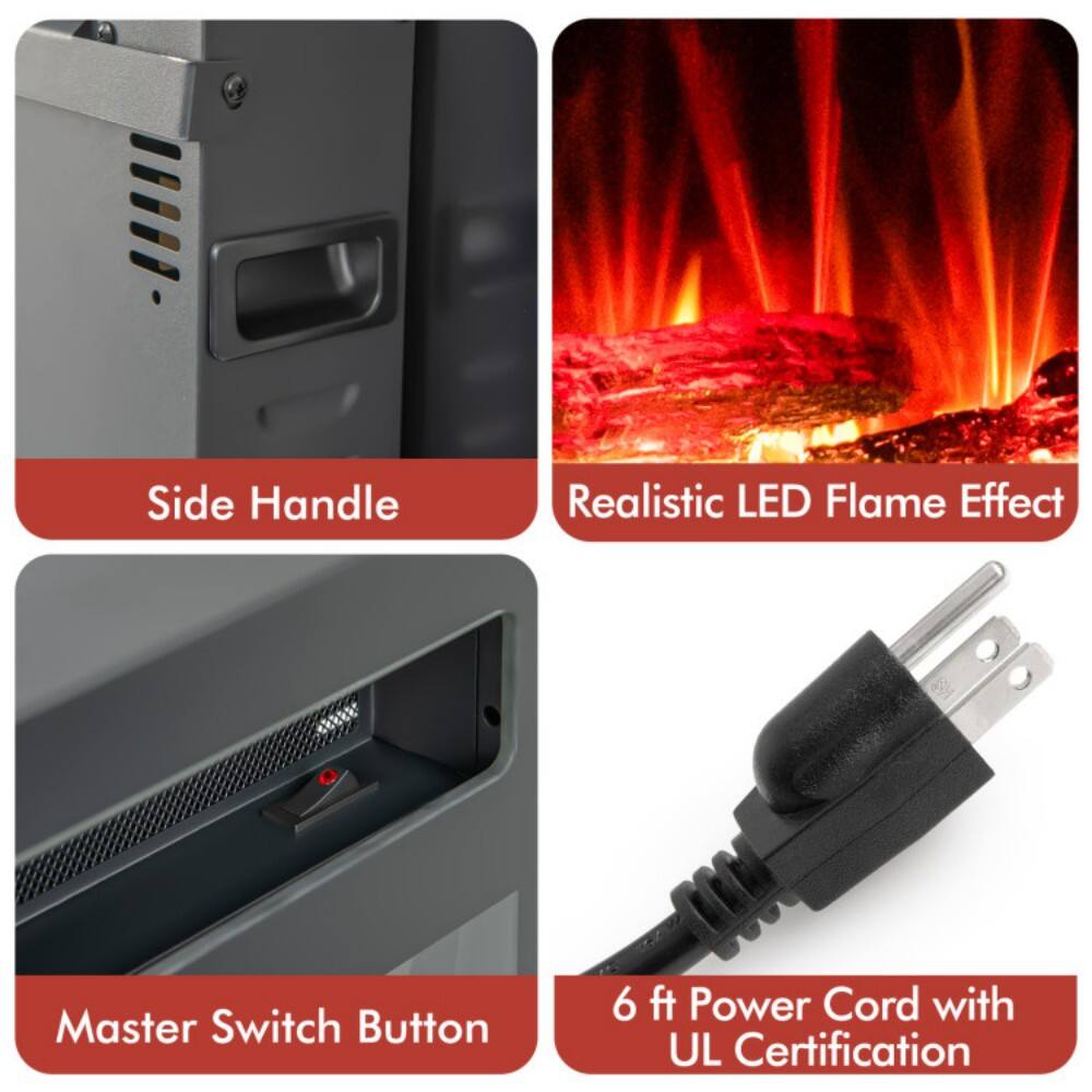 - Side Handle
- Realistic LED Flame Effect
- Master Switch Button
- 6 ft Power Cord with UL Certification