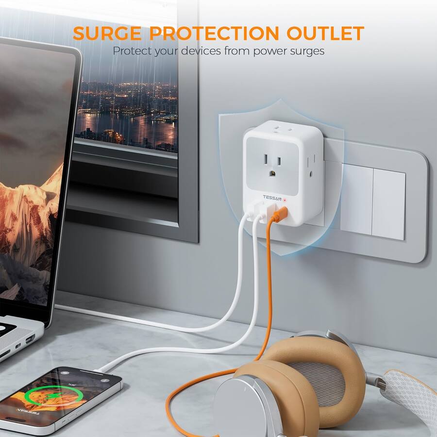 TESSAN 4 AC Outlets and 2 USB A(1 USB C) Surge Protector Multi Plug ...