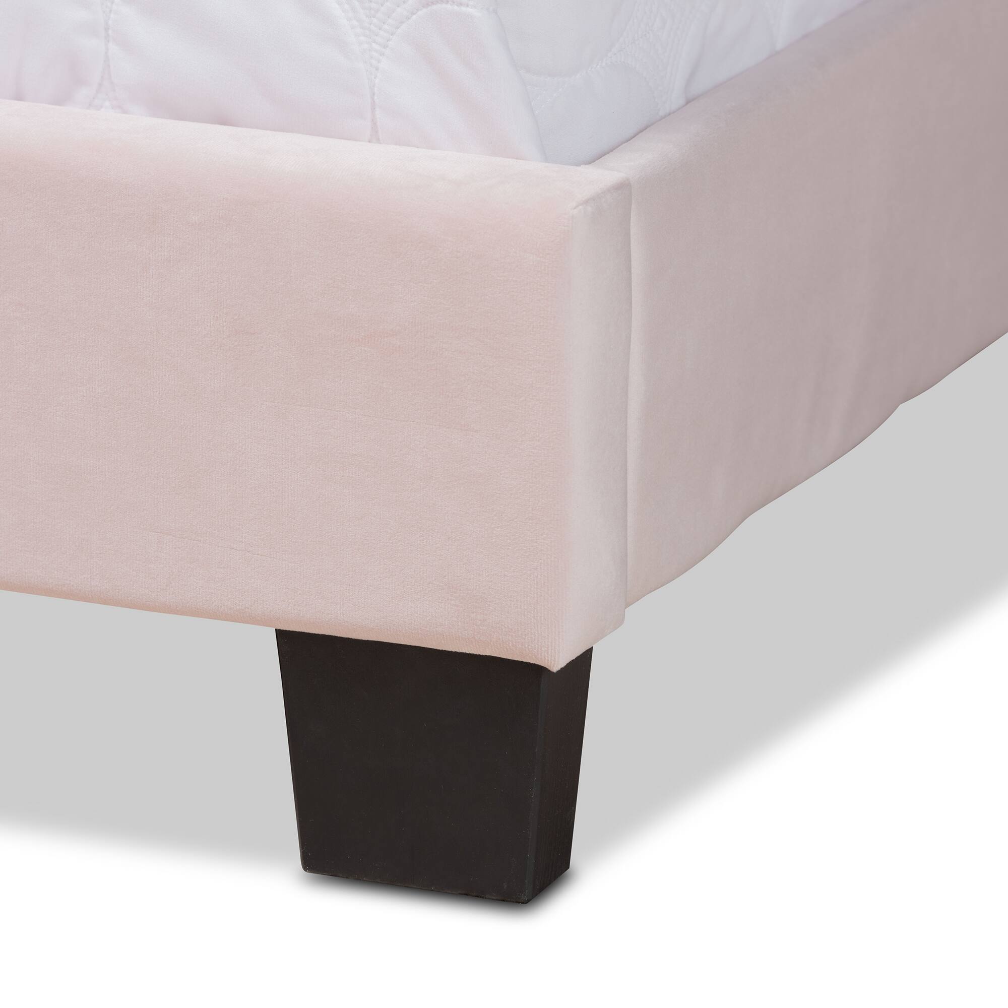 Alt View 1. Baxton Studio - Benjen Modern and Contemporary Glam Velvet Fabric Upholstered Panel Bed - Light Pink/Black.