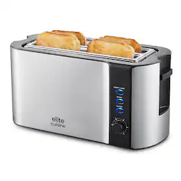 Elite Cuisine - ECT3051 Stainless Steel 4 Slice Long Slot Toaster - Black