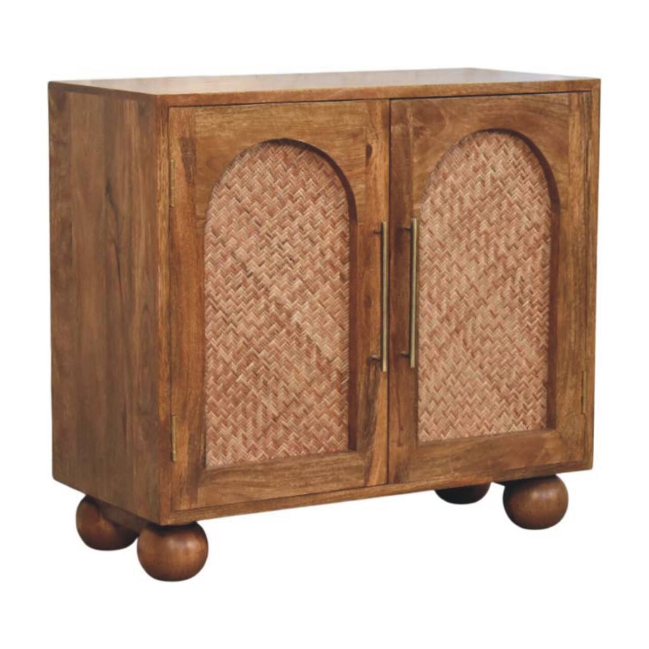 Back. Artisan Furniture - Artisan Furniture Solid Wood Arched Rattan Two-Door Sideboard, 2 Shelves, Brown - Brown.