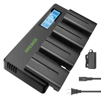 Front. Neewer - 4x 2600mAh NP-F550 Batteries & Quad USB Charger Kit, for Field Monitor/Video Light - Black.