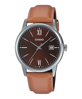 Casio - Men’s Dial Leather Strap Watch - MTP-V002L-5B3UDF - Brown