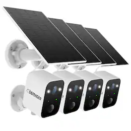 Defender - Solar Powered 4K AI Everwatch Wireless Security Camera with 3W Solar Panel, AI Detection, 4 Pack - White