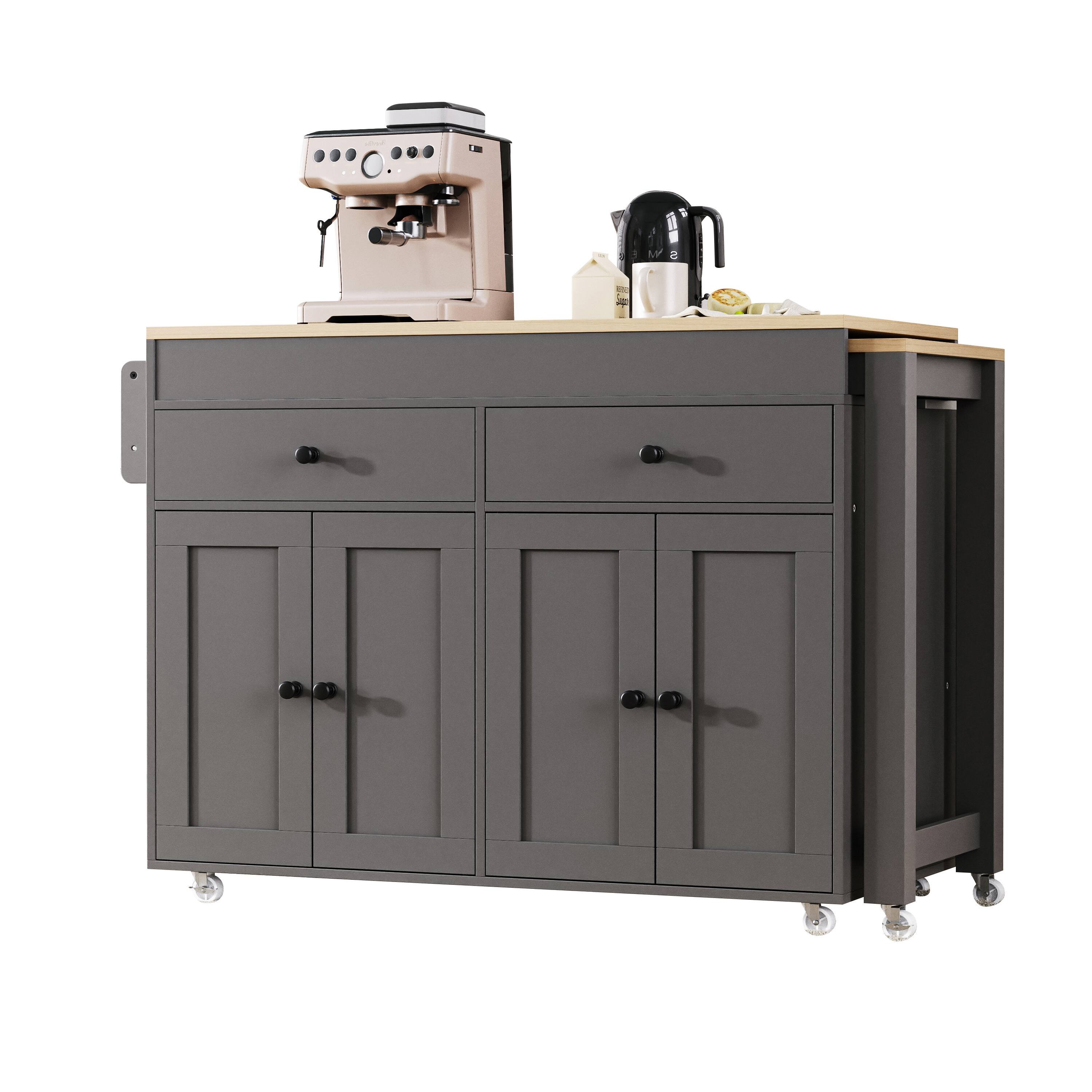 Alt View 6. Spaco - Spaco 74.5" Kitchen Island Cart with Extendable Dining Table, Rolling Cart with Spice Rack, 2 Drawers, 4 Door Cabinet - Grey.