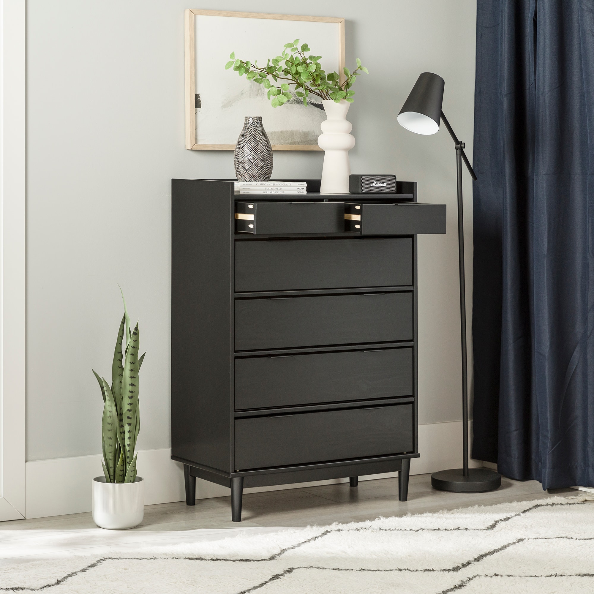 Alt View Zoom 16. Walker Edison - Mid Century Modern Solid Wood Tray-Top 6-Drawer Dresser - Black.