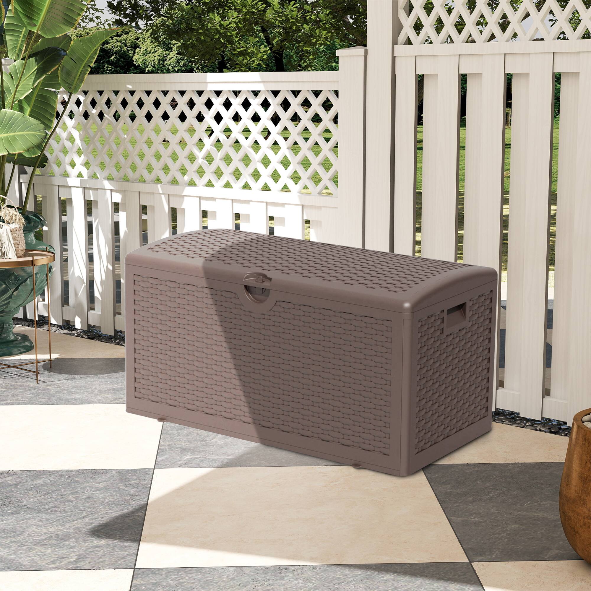 Alt View 3. Yardgrace - 90 Gallon Resin Storage Box All-Weather Lockable Multi-Purpose Deck Box for Storage - Brown.