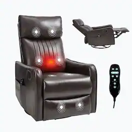 Boyel Living - Faux Leather Heat Massage Manual Recliner Chair with Rocker and Swivel in Fabric for Living Room - Brown