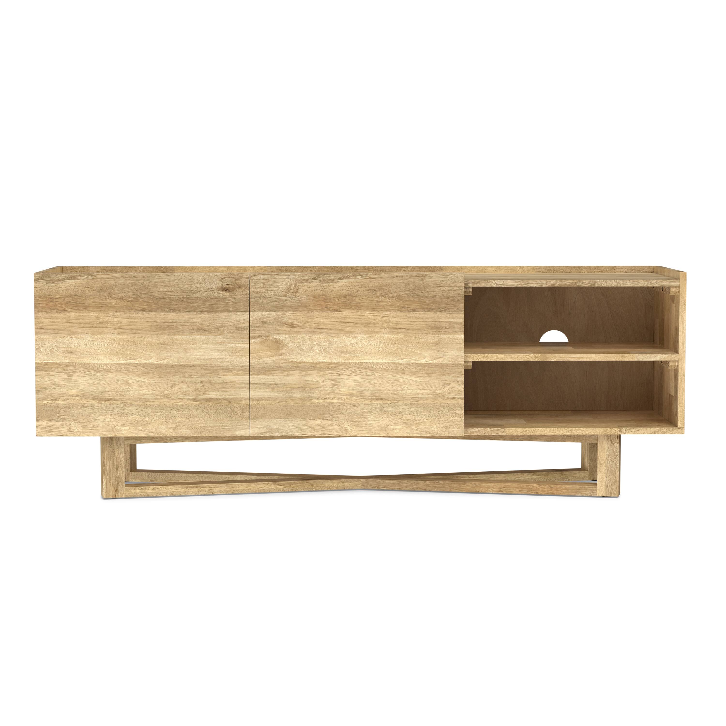 Left. Simpli Home - Harrow SOLID MANGO WOOD 60 inch Wide Contemporary Modern TV Media Stand - Natural.