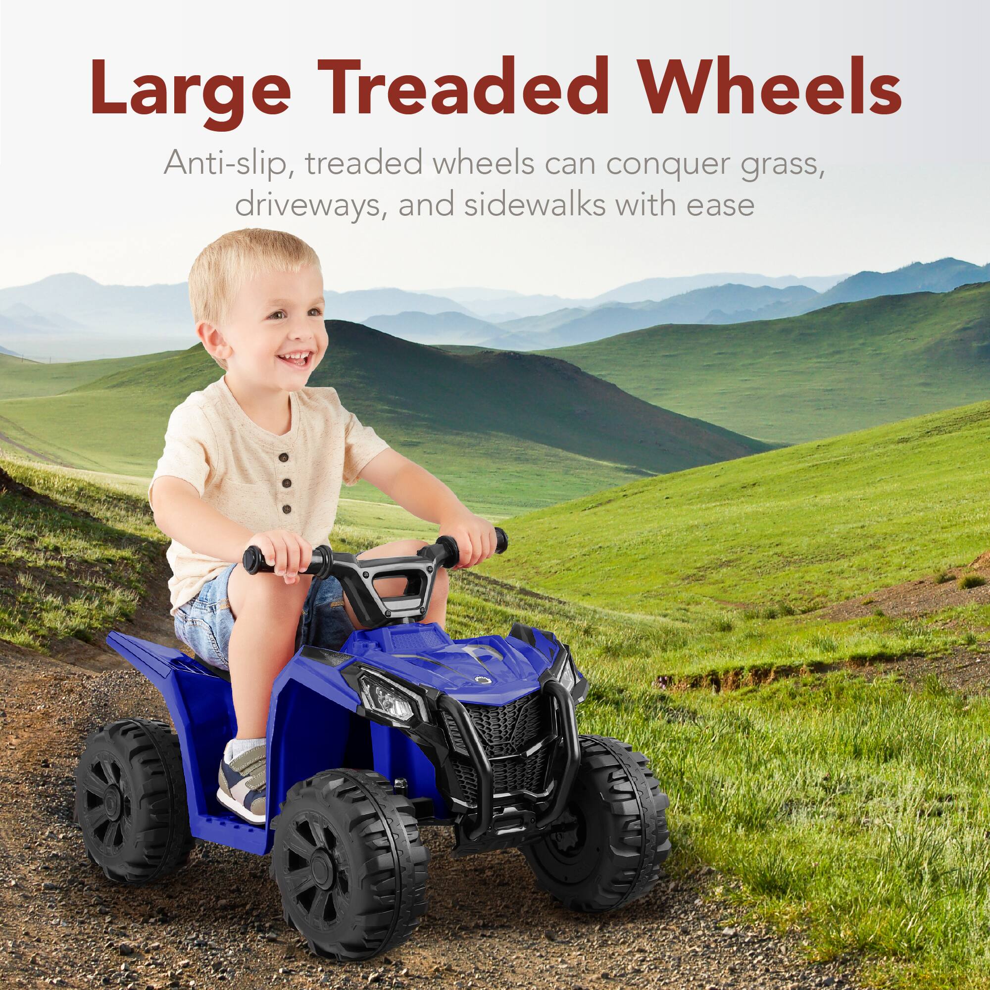 Large Treaded Wheels

Anti-slip, treaded wheels can conquer grass, driveways, and sidewalks with ease.
