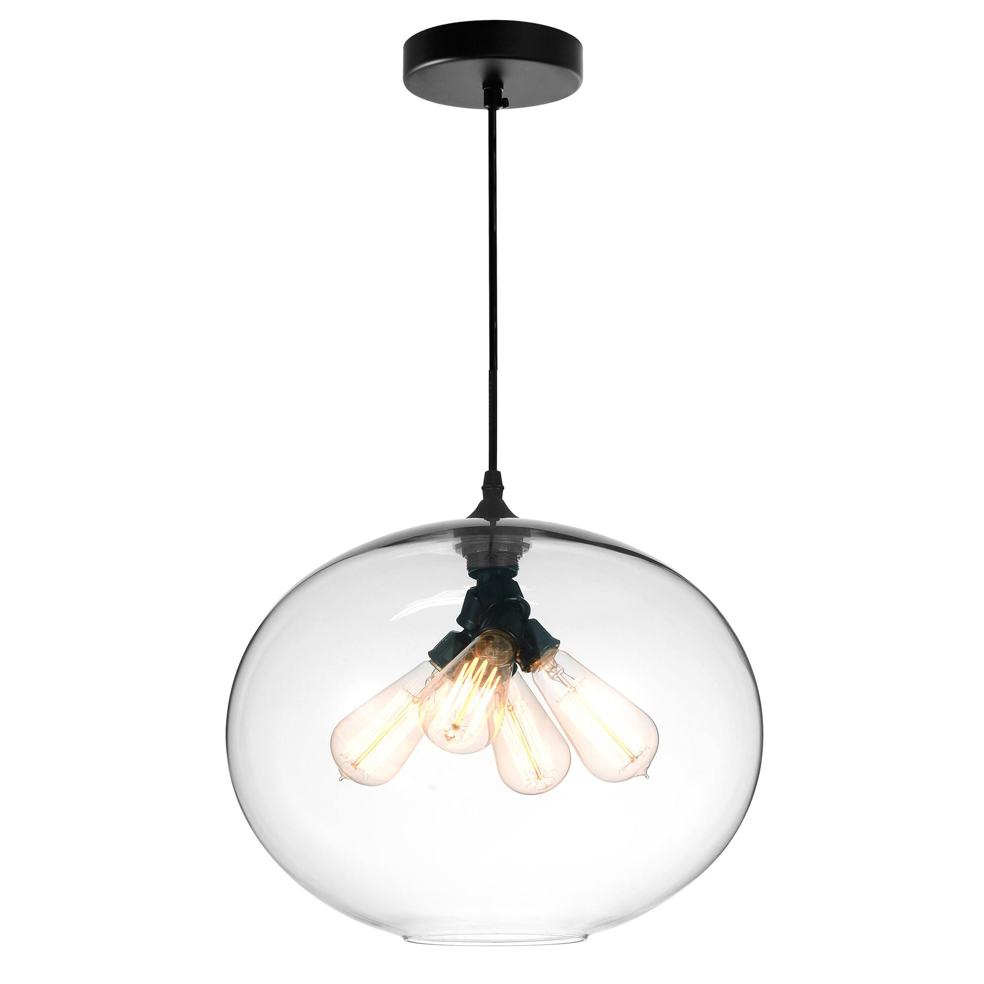 Front. CWI Lighting - Glass 4 Light Down Pendant With Clear Finish - Black.
