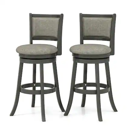 Front. Pefilos - 360° Swivel Bar Stools Set of 2 with Soft-padded Back and Seat-L, Bar Height Stools, Counter Height Bar Stools - Gray.