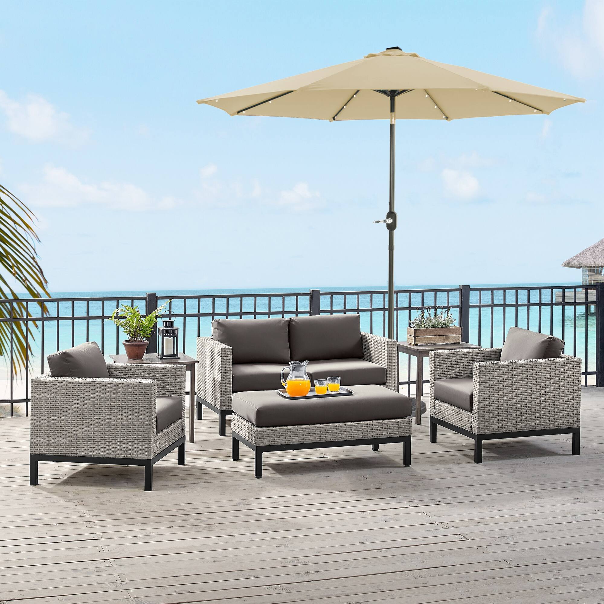 Alt View 3. Boyel Living - 9 ft Patio Umbrella Outdoor Market 32 LED Solar Umbrella with Tilt and Crank (Taupe) - Brown.