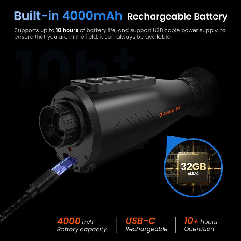 Built-in 4000mAh Rechargeable Battery

Supports up to 10 hours of battery life, and supports USB cable power supply, to ensure that you are in the field, it can always be available.

- 4000 mAh Battery capacity
- USB-C Rechargeable
- 10+ hours Operation

32GB eMMC