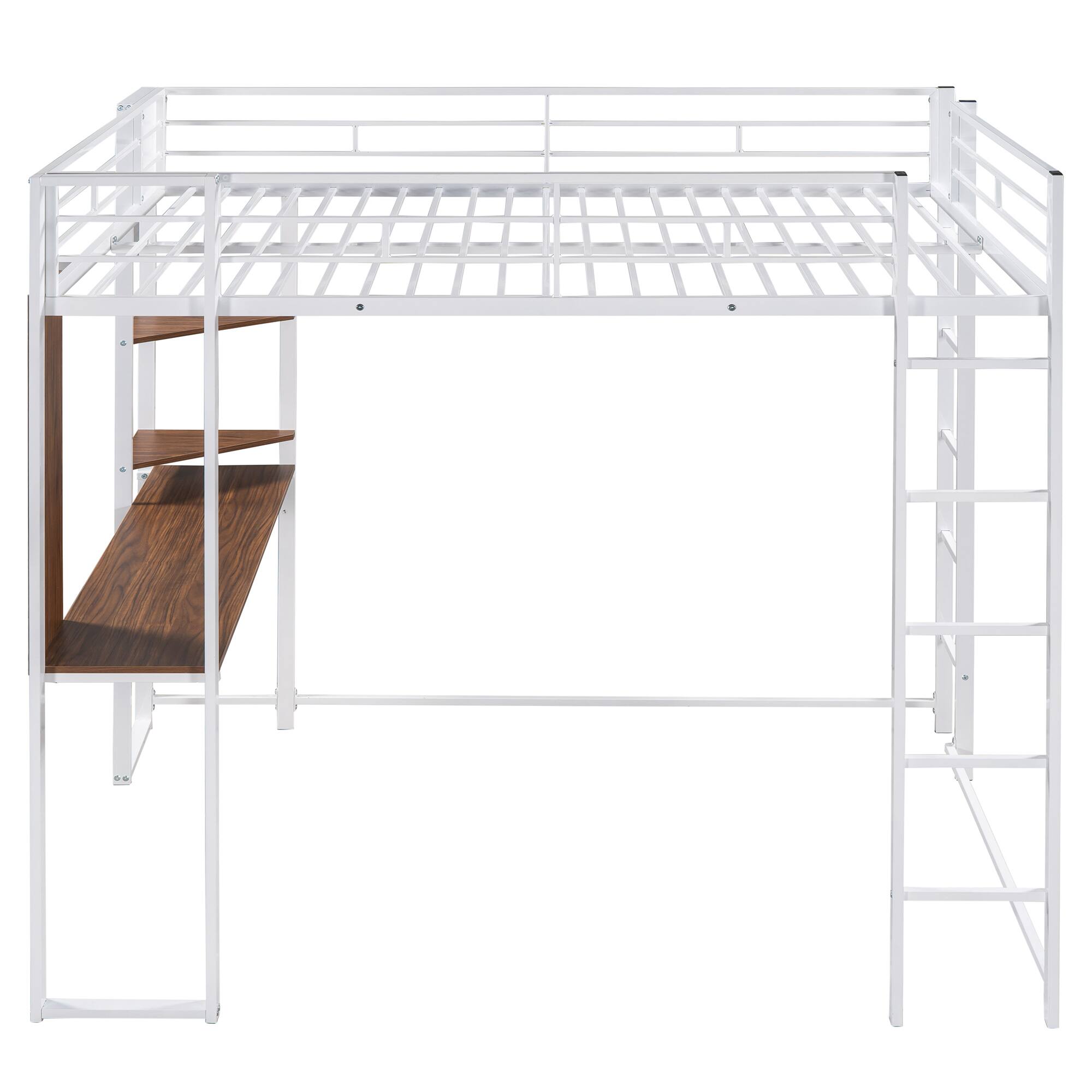 Alt View 4. Spaco - Spaco Full Size Loft Bed, Metal Frame with Desk and 2 Shelves, Sturdy Construction, Under Bed Storage Area, Guardrail - White.