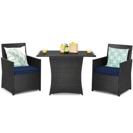 Kadyn - 3 Pieces Patio Rattan Furniture Set, Outdoor Furniture Garden Conversation Sets with Cushion and Sofa Armrest-Gray - Blue