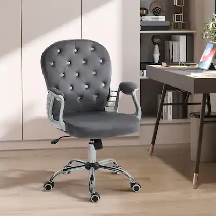 Front. Anysun - Anysun Velvet Tufted Button Tufted Adjustable Height Office Chair with Padded Armrests and Swivel Wheels - Dark Gray.