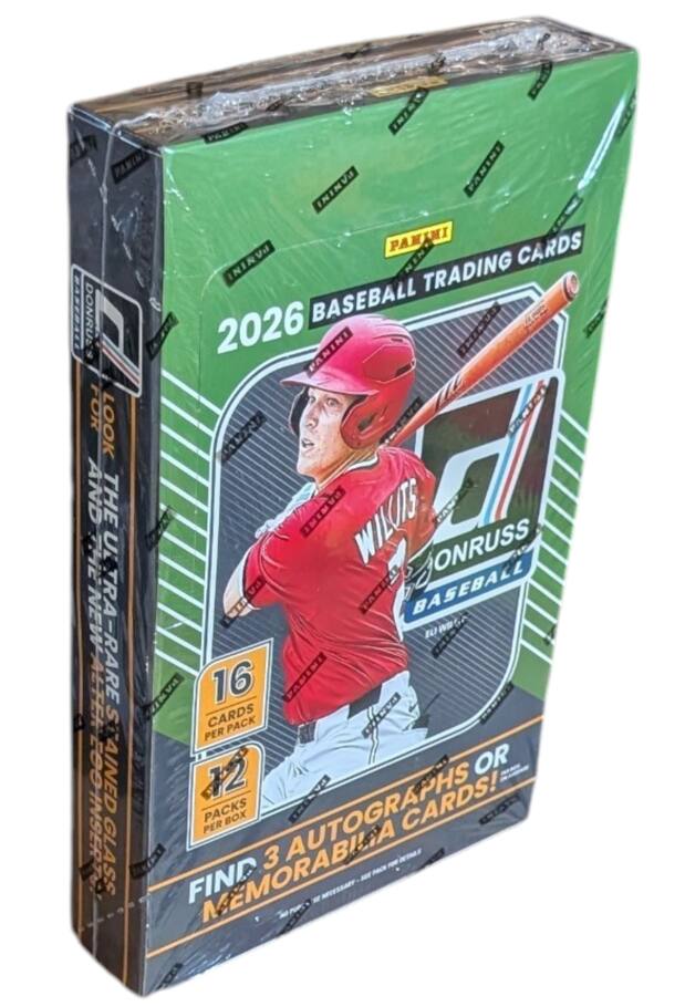 PANINI 2026 BASEBALL TRADING CARDS

- 16 CARDS PER PACK
- 12 PACKS PER BOX
- FIND 3 AUTOGRAPHS OR MEMORABILIA CARDS!

PANINI
THE ULTRA-RARE
GLASS