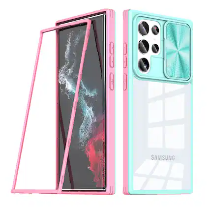 Front. Reiko - Full Protection With Mobile Phone Protective Film Slide Camera Lens Phone Case For Samsung Galaxy S22 Ultra In Blue - Blue.