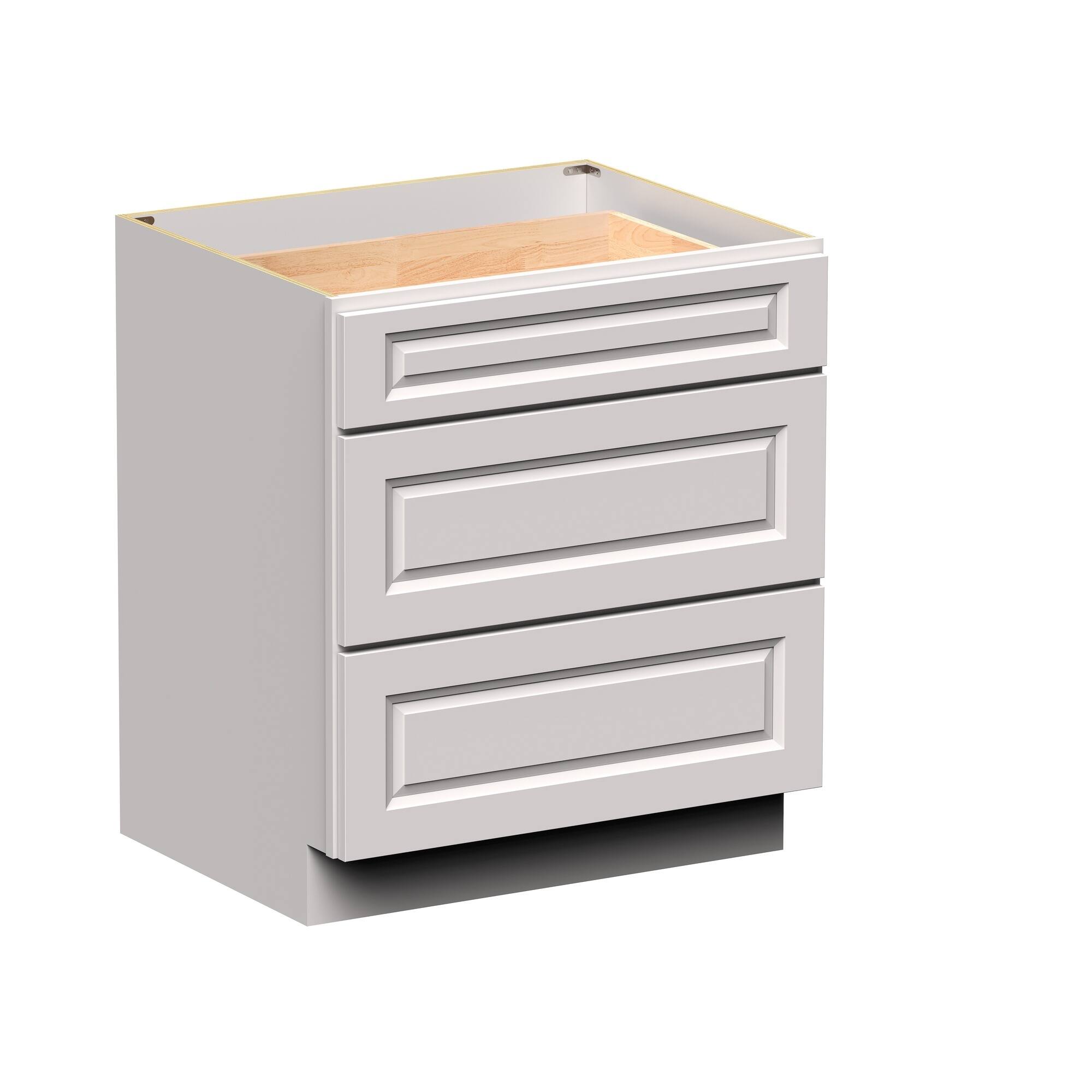 Angle. Boyel Living - 30-in W x 34.5-in H x 24-in D Shaker 3-Drawer Kitchen Base Cabinet with Soft-Close Slides - Glacier White.
