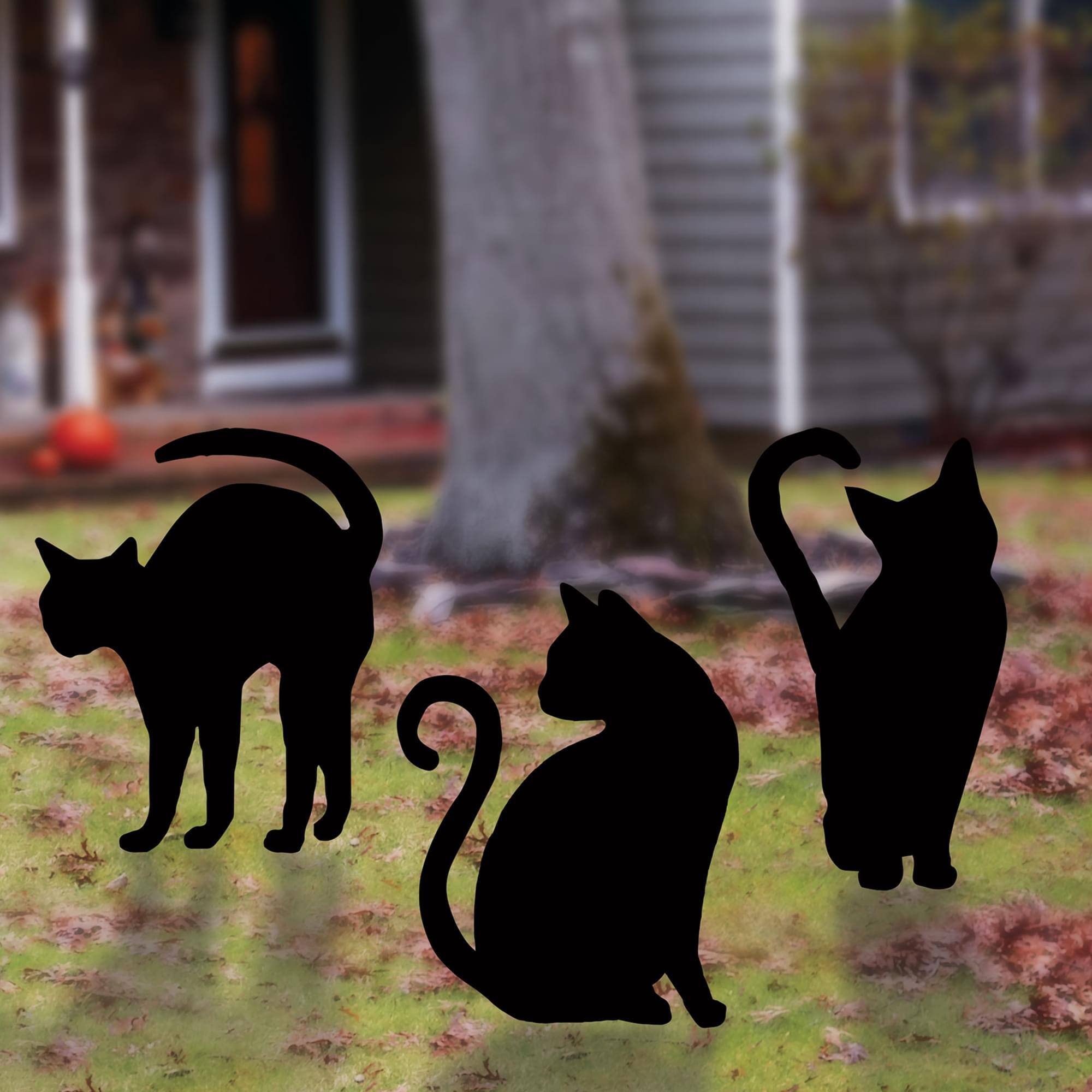 Alt View 1. Funworld - Black Cat Silhouettes Halloween Yard Décor | 3-Pack - Black.