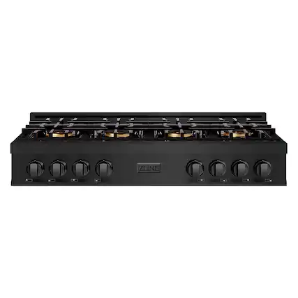 Front. ZLINE - 48 in. Wide 8 Burner Classic Gas Cooktop with DuoPro (PCRTB-48) - Black Stainless Steel.