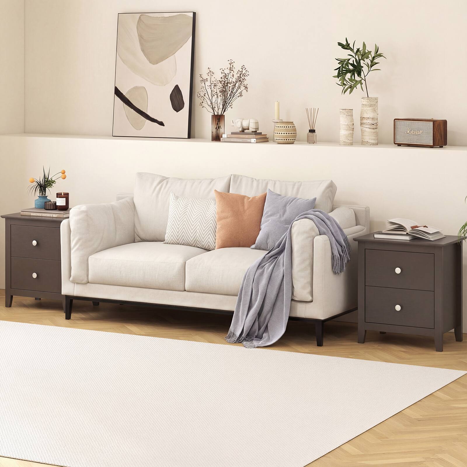 Alt View 8. Gymax - Gymax Modern Nightstand w/ Storage 2 Drawers & Support Legs for Bedroom White - Brown.