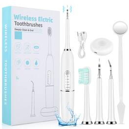 Cluzine - 8‑in‑1 Teeth Whitening Kit 4 Modes Electric Toothbrush Dental Scaler Wireless Charging - White