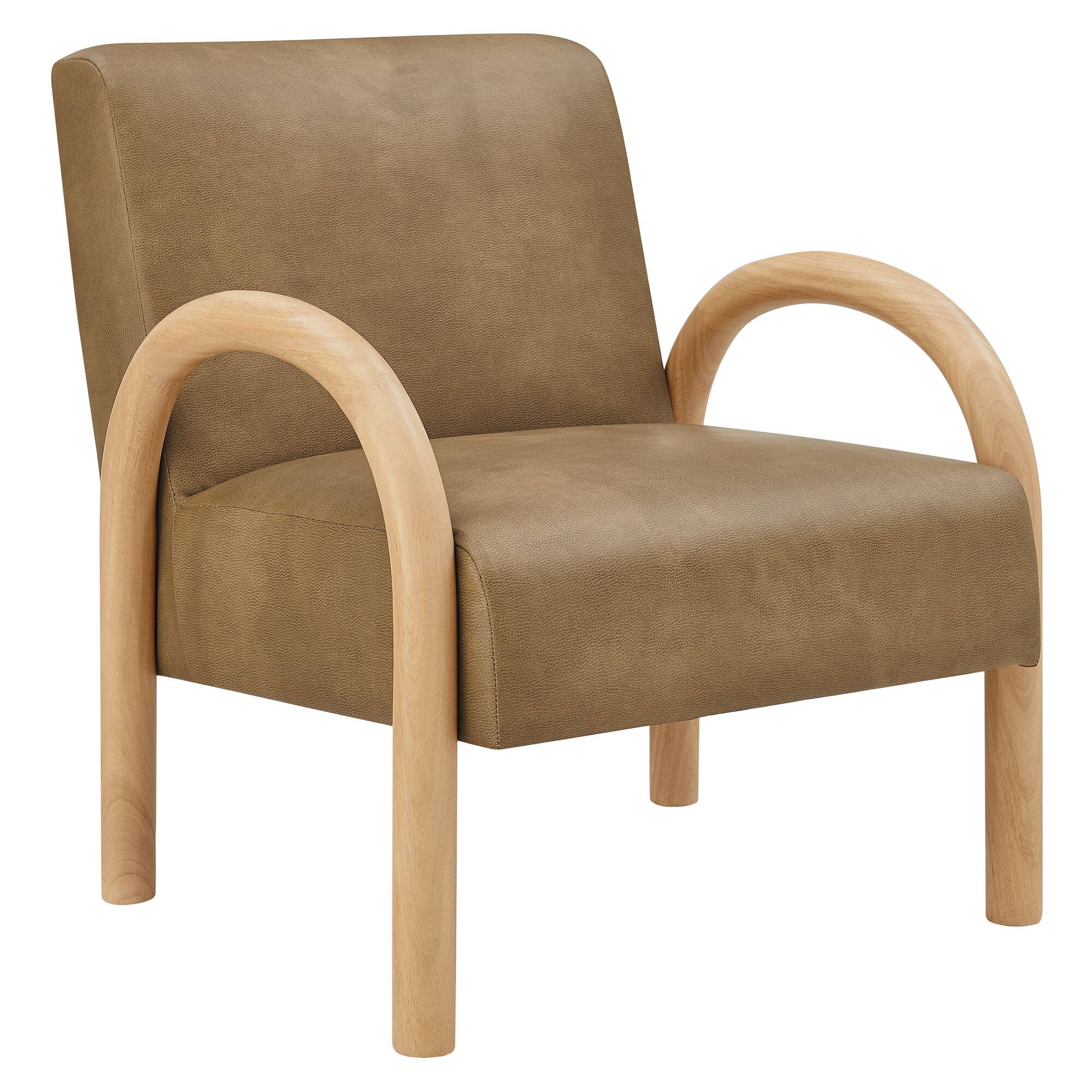 Angle. Modway - Lunet Faux Leather Upholstered Accent Chair by Modway - Toast.
