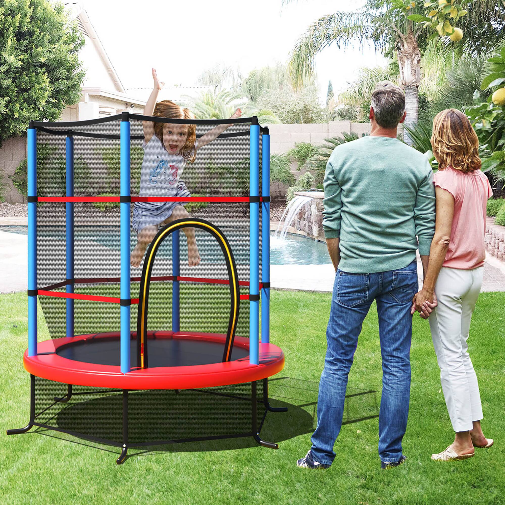 Alt View 1. Costway - Costway 55" Kids Trampoline Bouncing Jumping Mat Recreational Trampoline W/Enclosure Net - Red+Blue.
