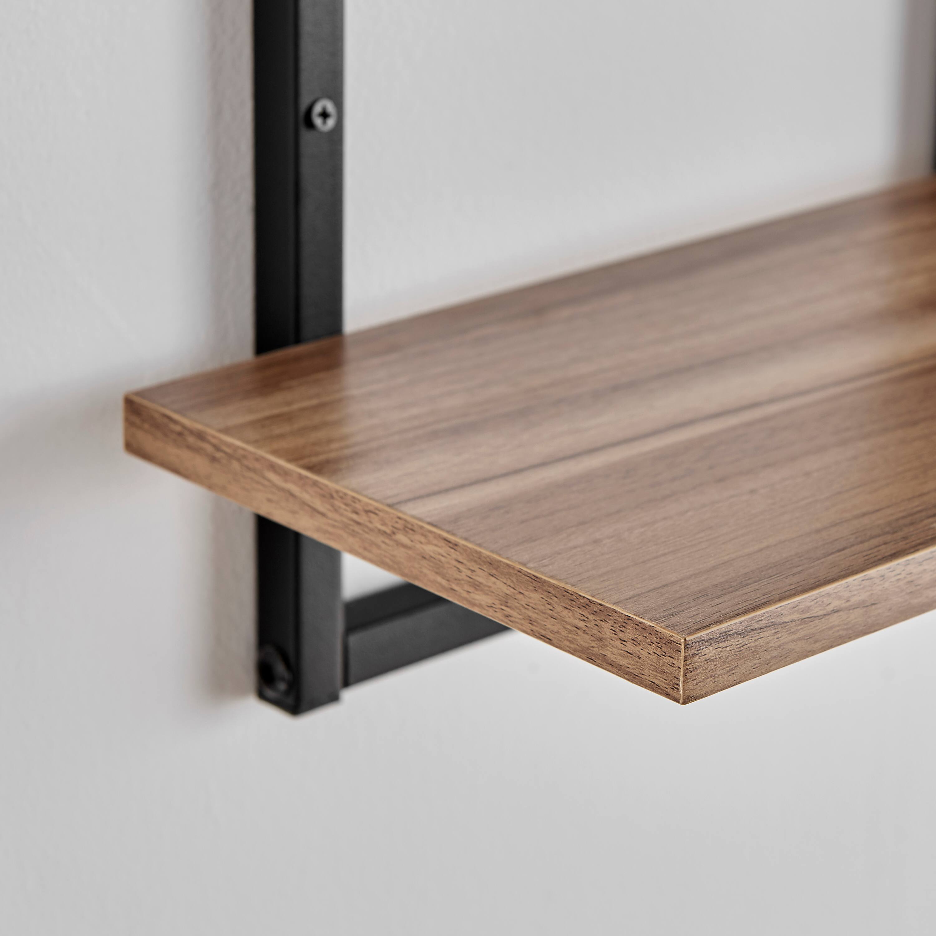 Alt View 1. Danya B - Rhodes 4 Tier Windowsill Wall Shelf - Black Metal Frame and Light Walnut MDF Shelves - Black, Light Walnut.