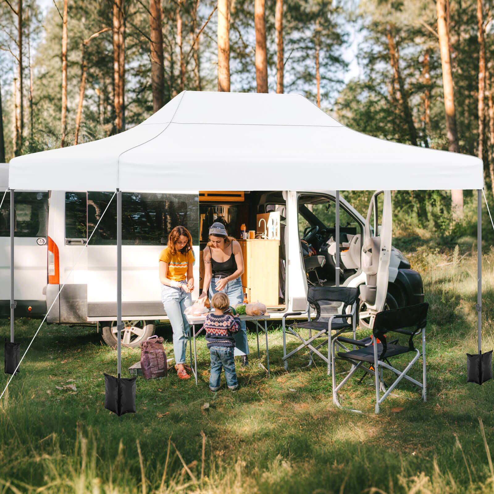 Alt View 3. Costway - Costway 10 X 14 FT Pop up Canopy Tent with 4 Sidewalls, Wheeled Bag, 4 Sandbags, 8 Stakes - White.