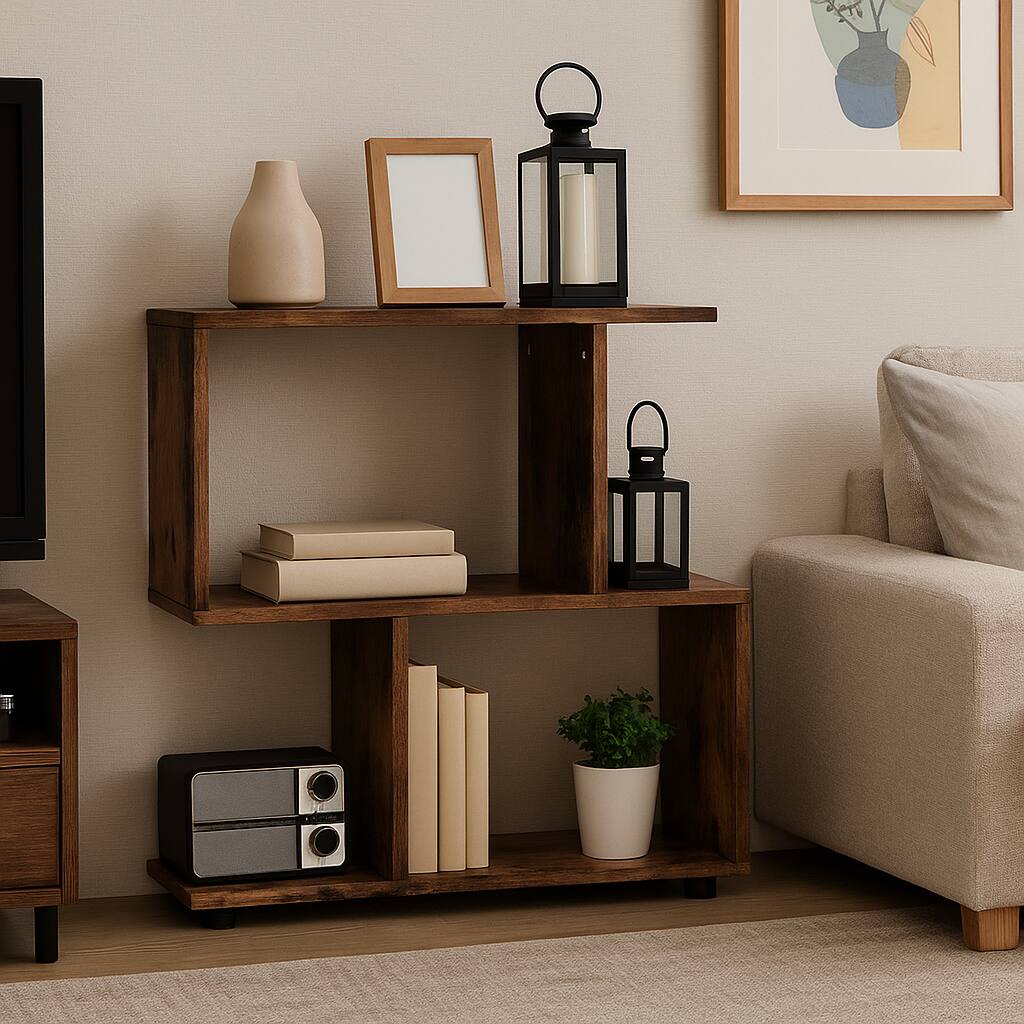 Front. Hivvago - 24 inch Modern 3-Layer Decorative Bookcase with Reinforced Foot Pads - Brown.