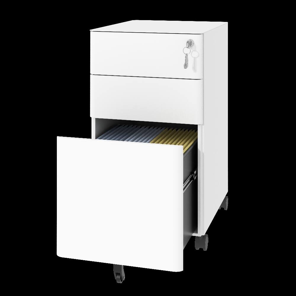 Alt View 7. Loheer - Loheer 3-Drawer Mobile File Cabinet White Metal Rolling File Cabinet with Lock Fully Assembled Anti-Tip Design.