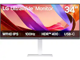 LG - 34U530A-W 34" UltraWide WFHD Monitor, 100Hz, HDR 400, HDMI, DP, USB-C, Tilt/Height/Swivel - White