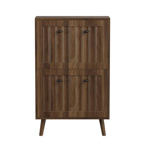 Alt View 6. LUCKY ONE - 23.6in Freestanding Walnut Shoe Cabinet with Vertical Grooved Finish Tilt-Out Drawers for Entryway - Walnut.