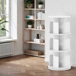 Hivvago - Modern 3-Level Swivel Book Rack with Dividers and Protective Edges - White