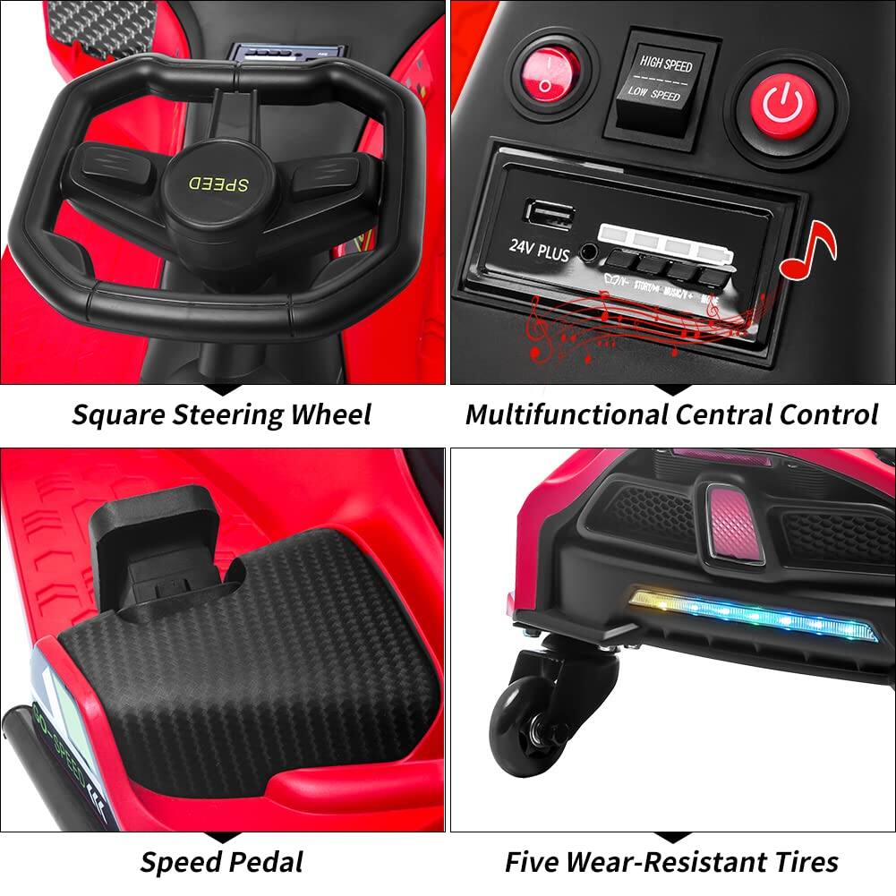 - Square Steering Wheel
- Multifunctional Central Control
- Speed Pedal
- Five Wear-Resistant Tires
