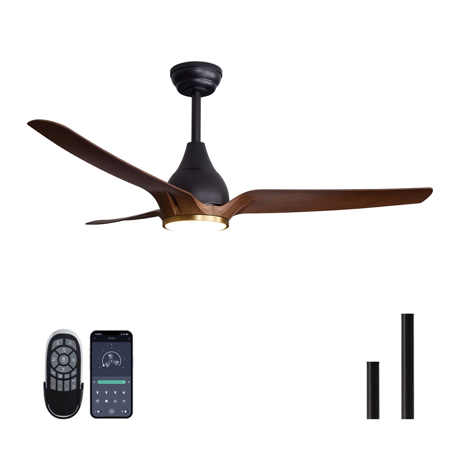 Alt View 9. Siljoy - 52 Inch Ceiling Fan with LED Light Black Wood Grain 3 ABS Blades Hanging Ceiling Fan for Bedroom Living Room - Brown.