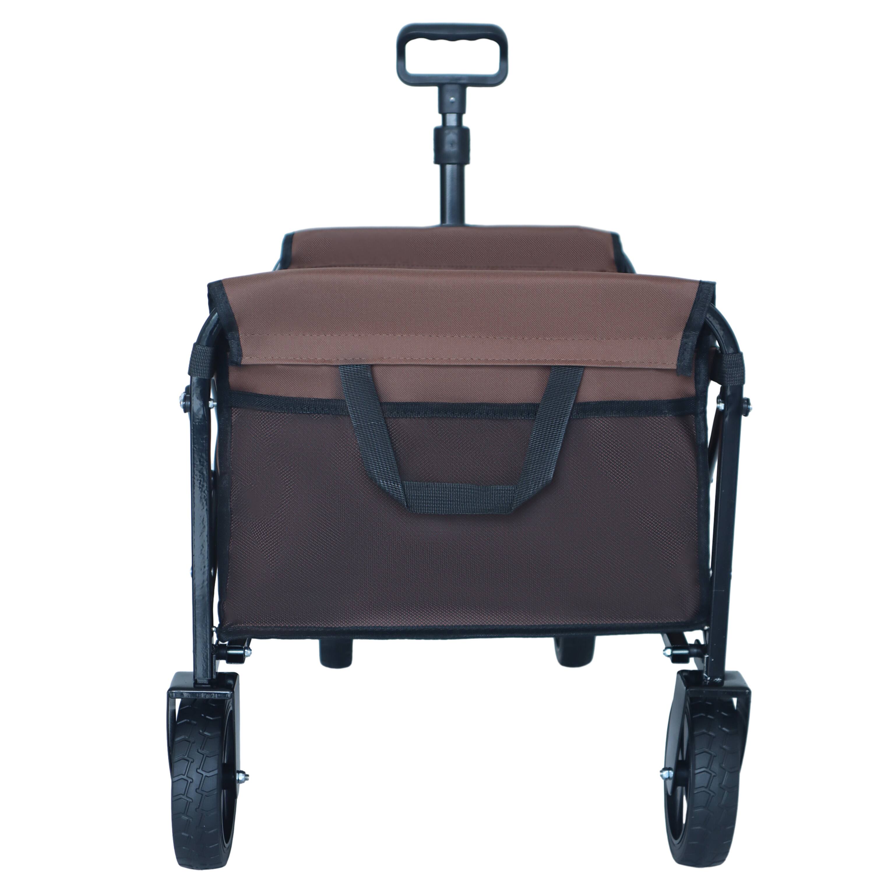 Alt View 2. Mondawe - Expandable Dual-Layer Wagon Utility Carts w/ 225LBS Capacity, 360° All-Terrain Wheels - Brown.