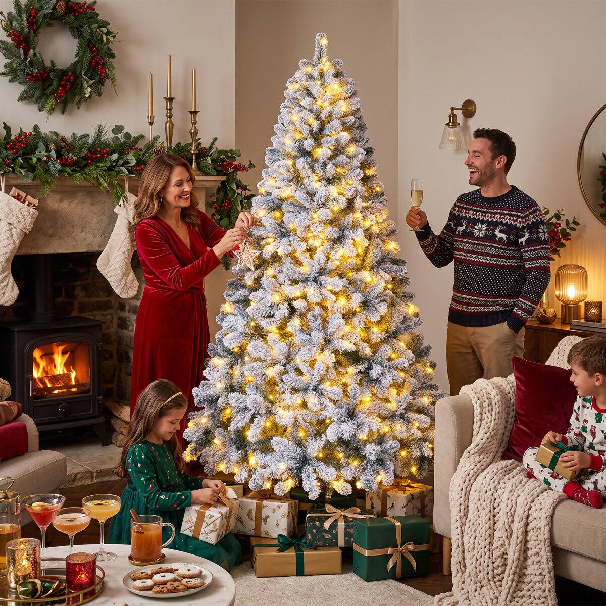 Alt View 9. Wisairt - 6FT Pre-Lit Flocked Artificial Christmas Tree, 800 Snowy Tips, 250 LED 11 Modes - Green.