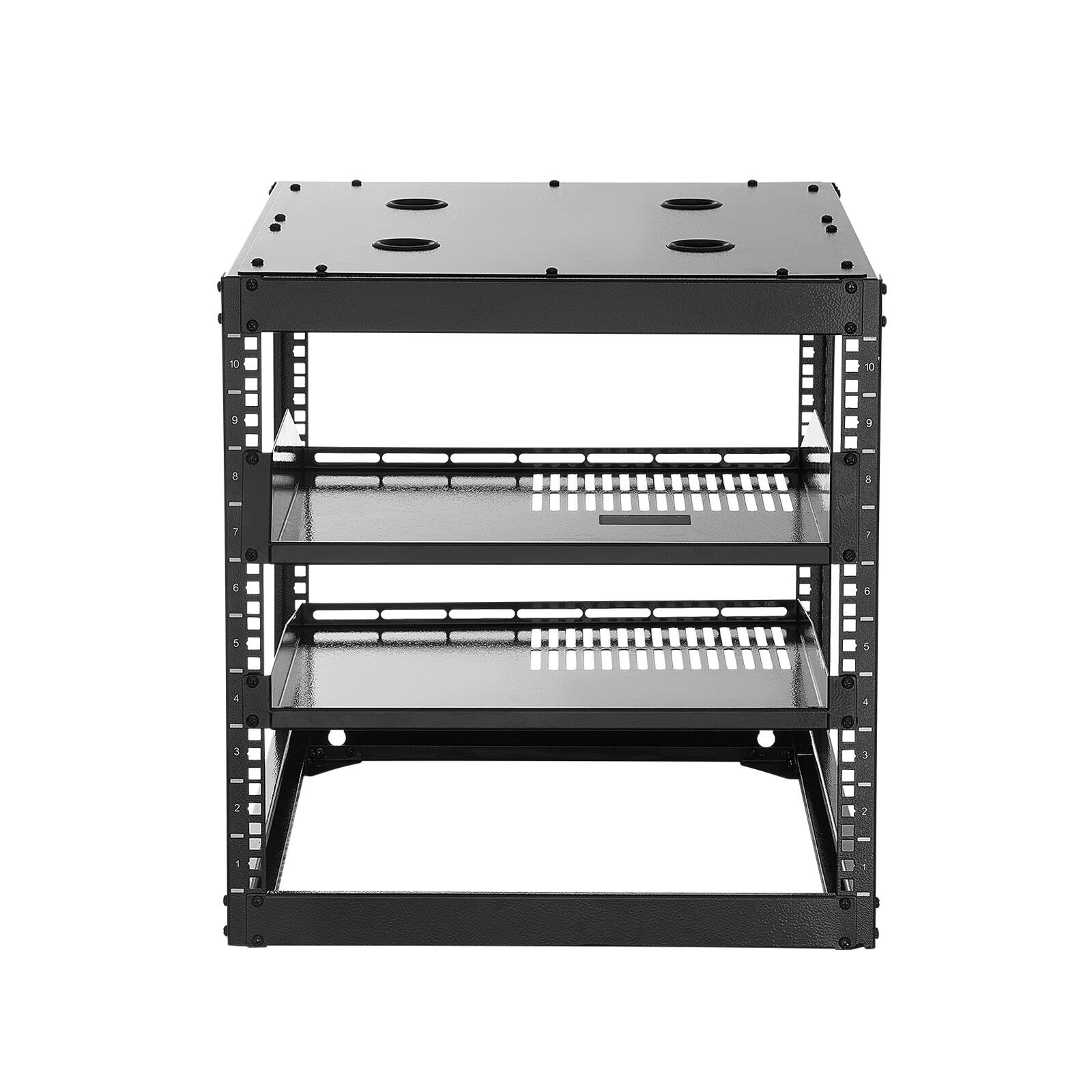 Alt View 5. VEVOR - 10U Open Frame Network Rack, 23 in Depth, Wall Mounted or Floor Standing Server Rack, Heavy Duty 4 Post - Black.
