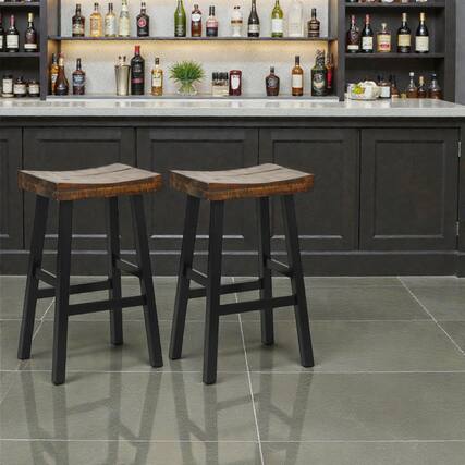 Front. Hivvago - Solid Wood Saddle-Style Bar Stool with Curved Seat and Supportive Footrest – 29 Inch - Brown.