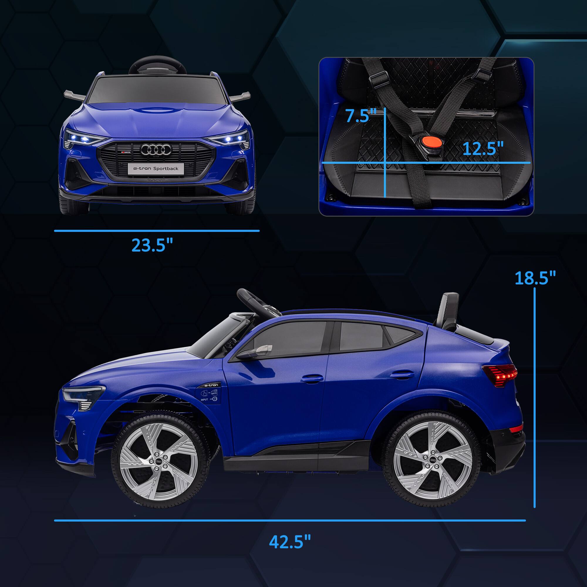 - e-tron Sportback
- 23.5"
- 7.5"
- 12.5"
- 18.5"
- 42.5"