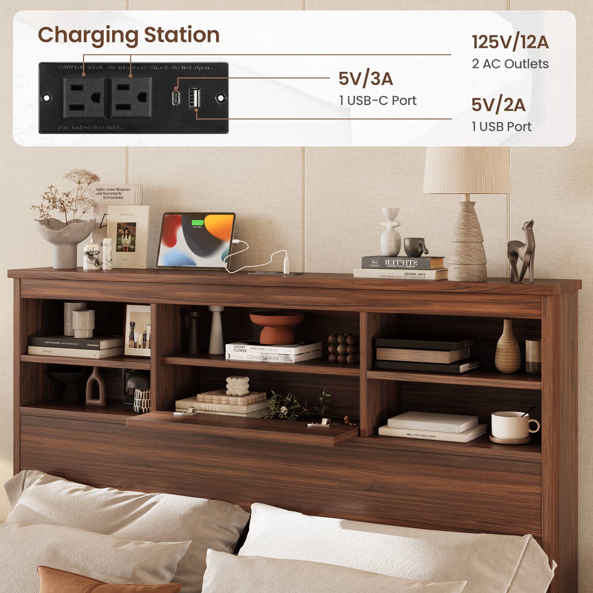 Charging Station

- 125V/12A
- 2 AC Outlets
- 5V/3A
- 1 USB-C Port
- 5V/2A
- 1 USB Port